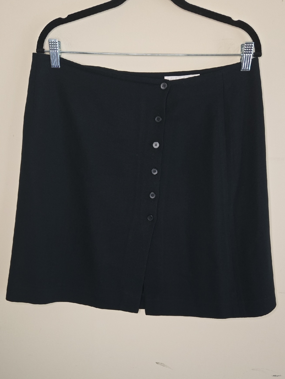 Jones New York Black Wool Wrap Skirt 90s Minimalist Office Siren Vintage - Picture 2 of 12